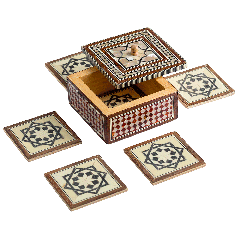 Square-Sided Tea Coaster Box Embellished with Seashells - 6 Pcs - 10*10*10 cm